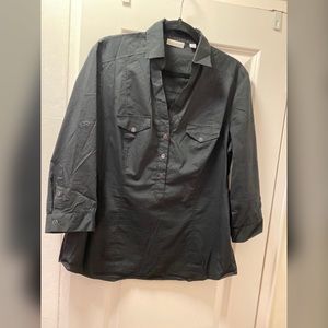 V neck black button down